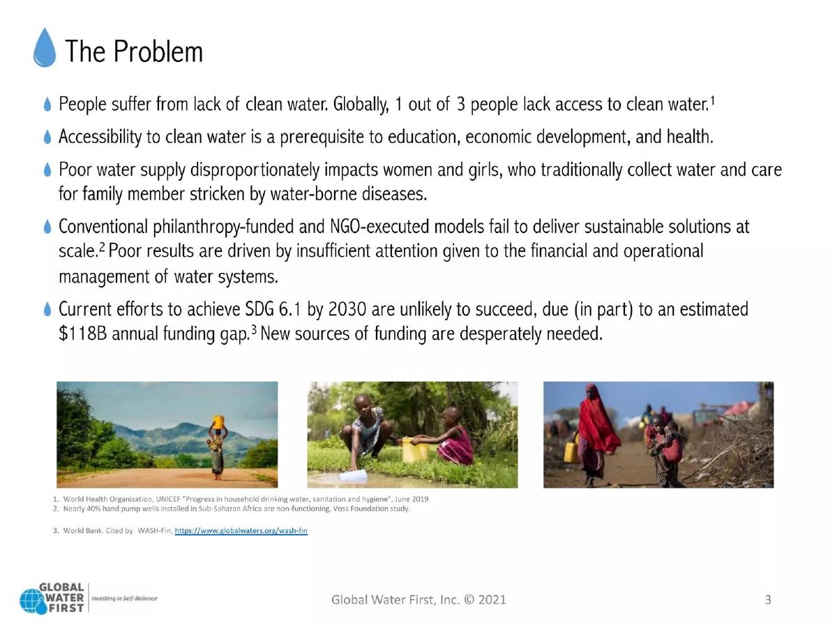 Global Water First pitch deck slide 3 of 20