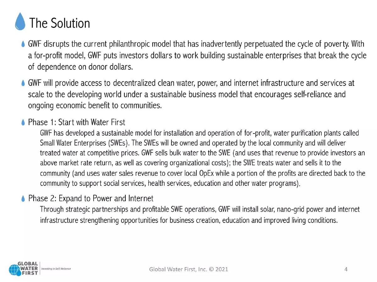 Global Water First pitch deck slide 4 of 20