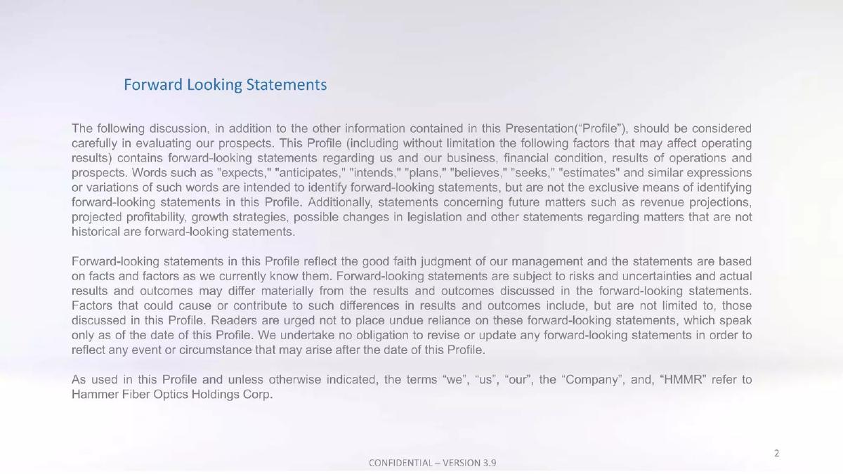 Hammer Fiber Optics pitch deck slide 2 of 25