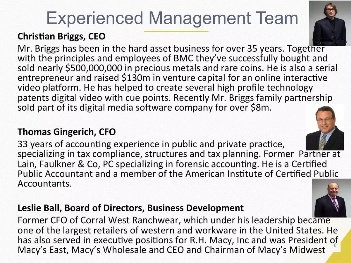 Hard Assets Management BMC pitch deck slide 6 of 18