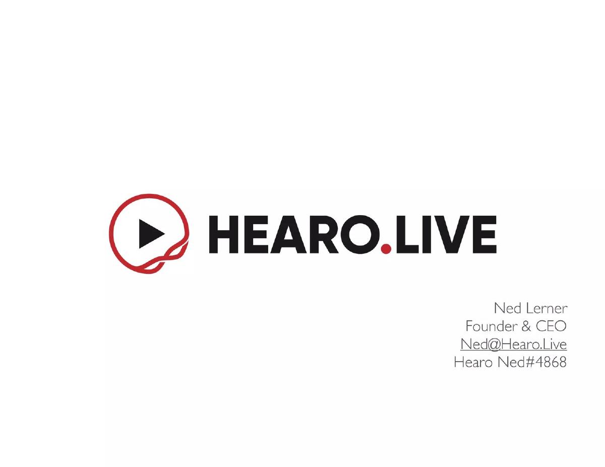 Hearo.Live pitch deck slide 1 of 9