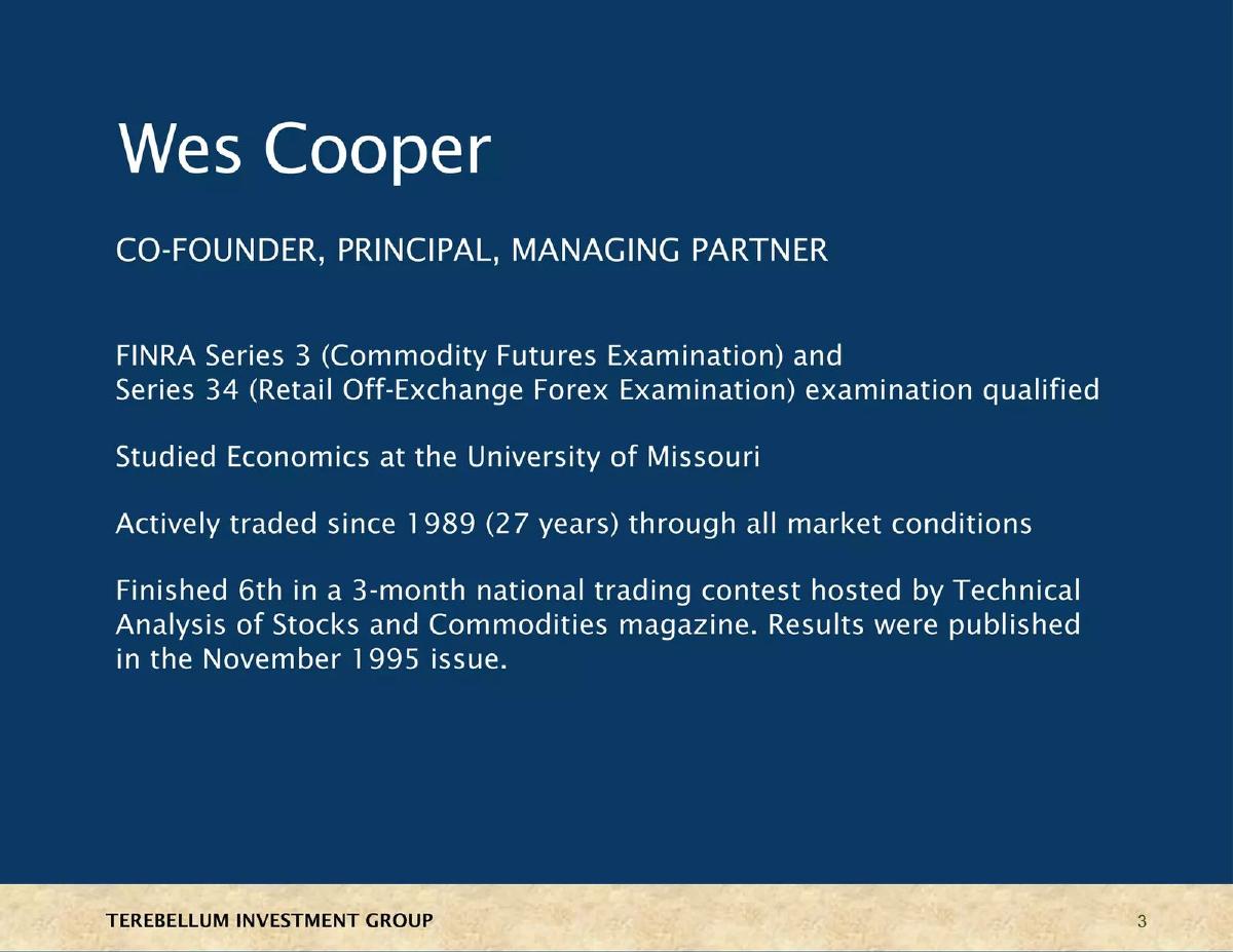 Terebellum Investment Group, LLC pitch deck slide 3 of 49