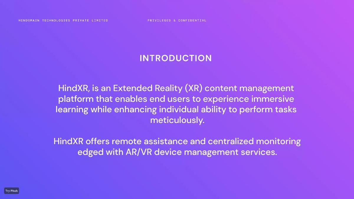 HindXR (Hindomain Technologies Private Limited) pitch deck slide 2 of 17