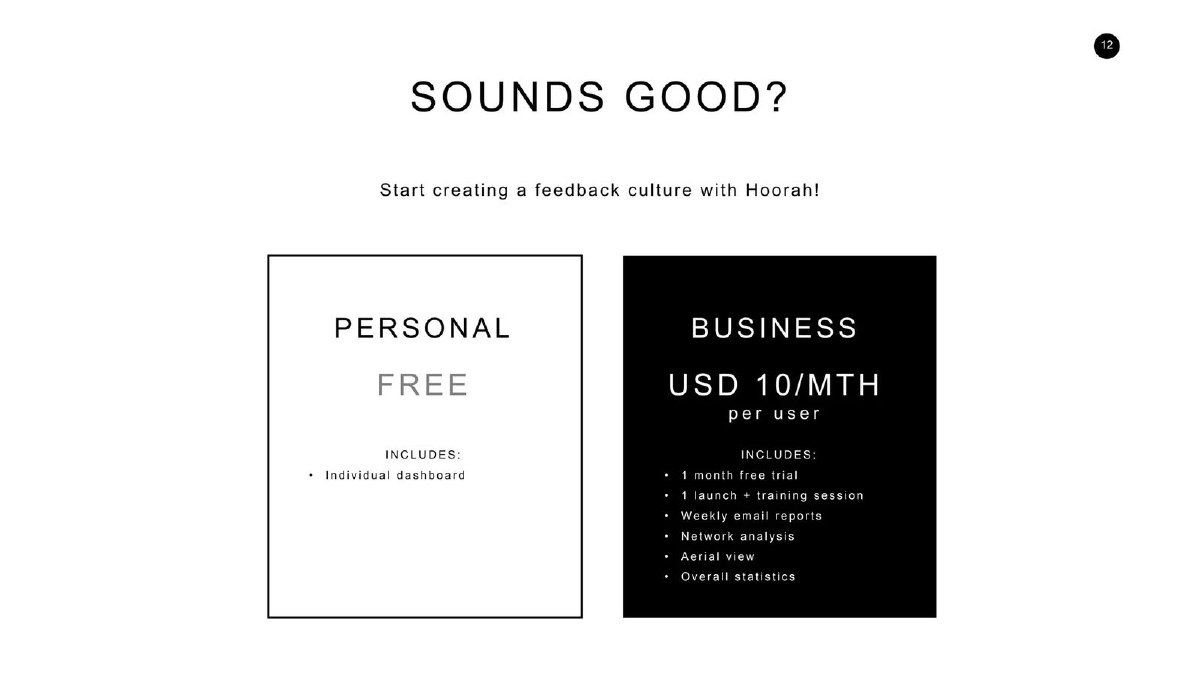 Hoorah pitch deck Pricing slide 12