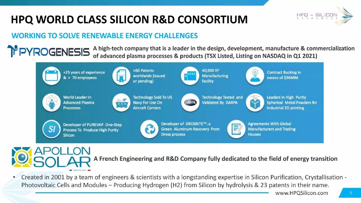 HPQ Silicon Resources pitch deck slide 5 of 30