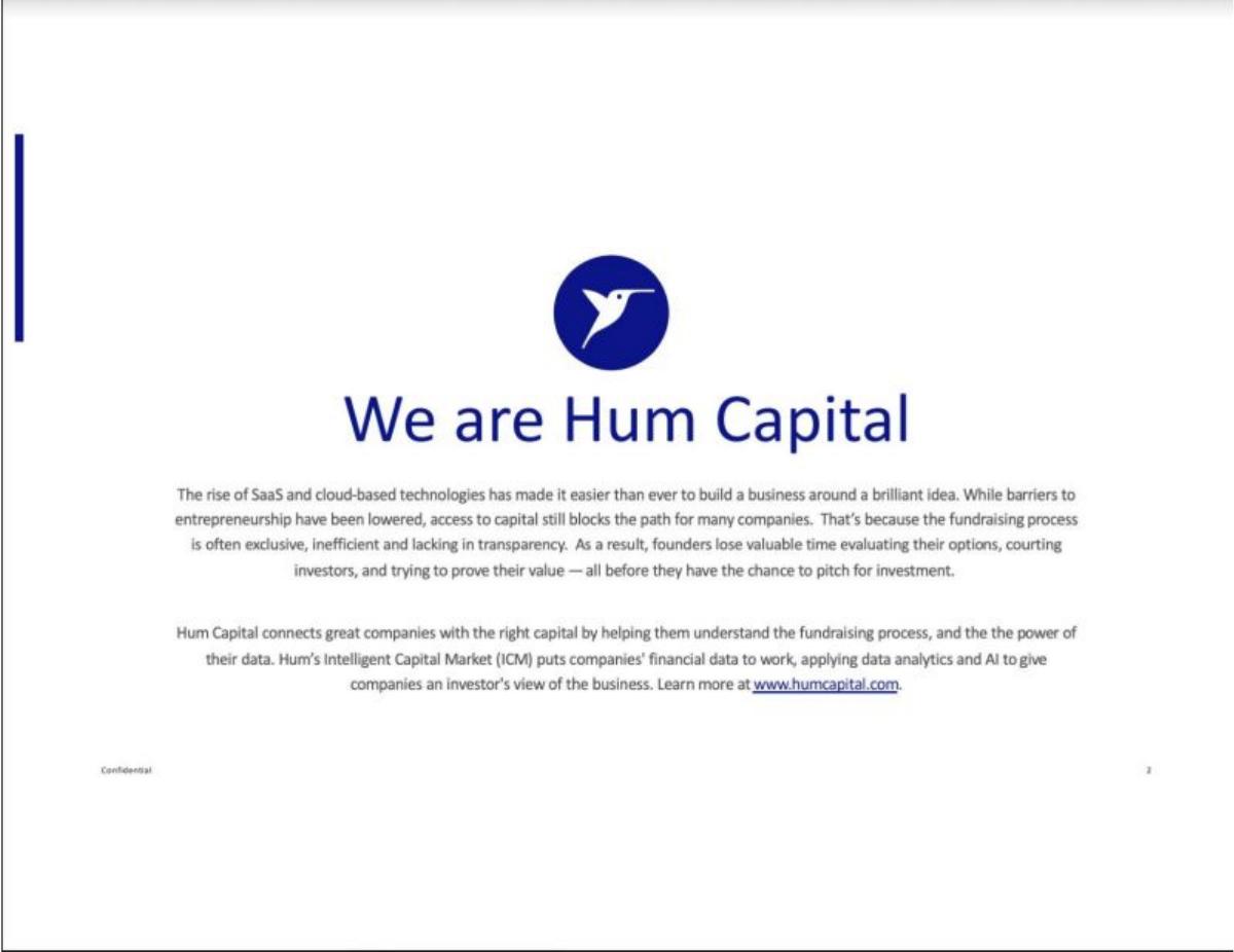 Hum Capital pitch deck slide 2 of 12