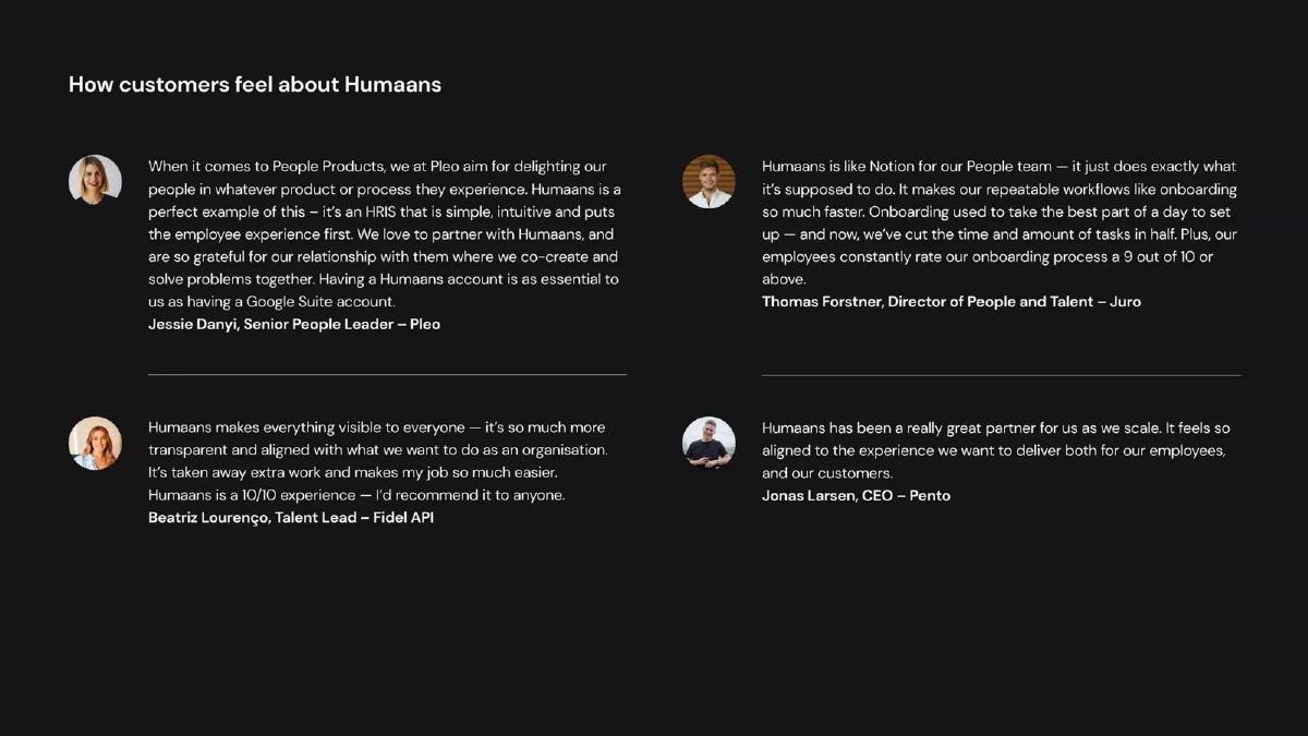 Humaans pitch deck slide 6 of 9