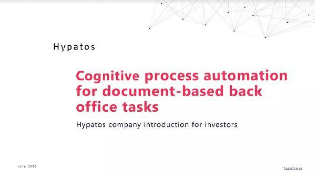Hypatos pitch deck slide 1 of 9