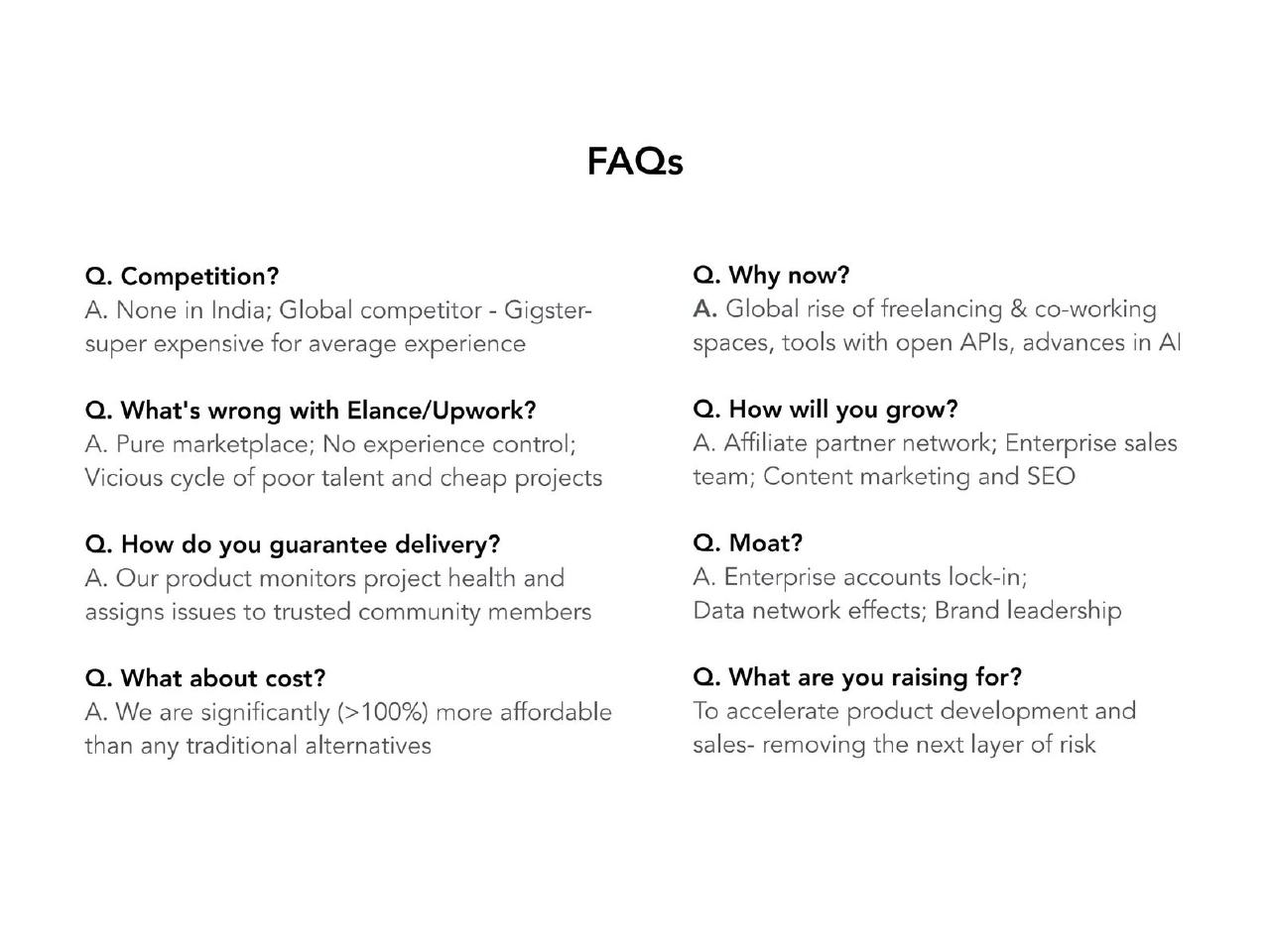 Indiez pitch deck FAQ slide slide 16