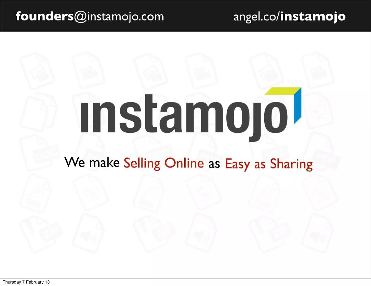Instamojo pitch deck slide 1 of 14