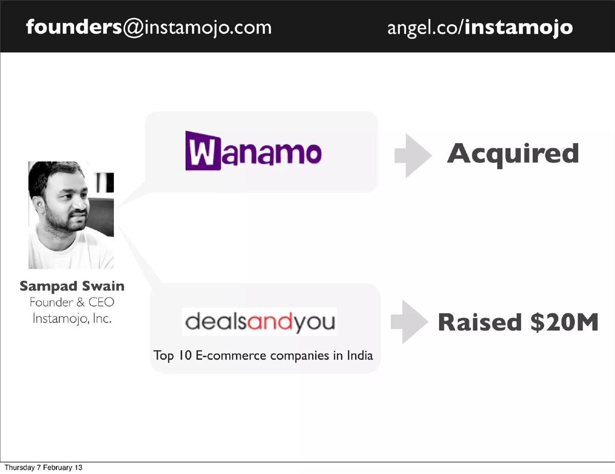 Instamojo pitch deck slide 2 of 14