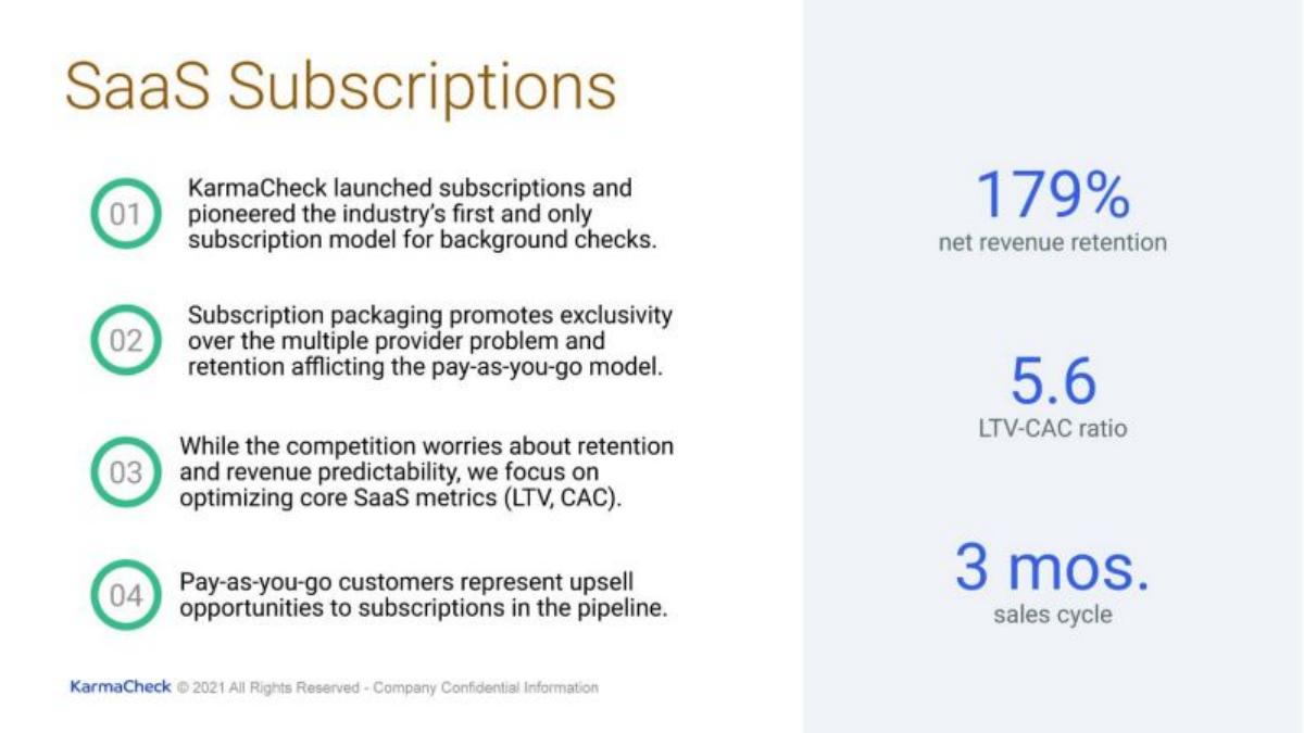 KarmaCheck pitch deck Usage-based pricing slide 13