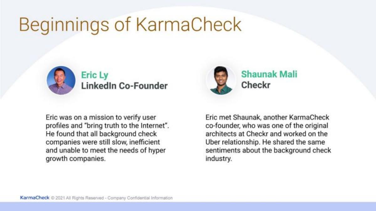 KarmaCheck pitch deck slide 2 of 17