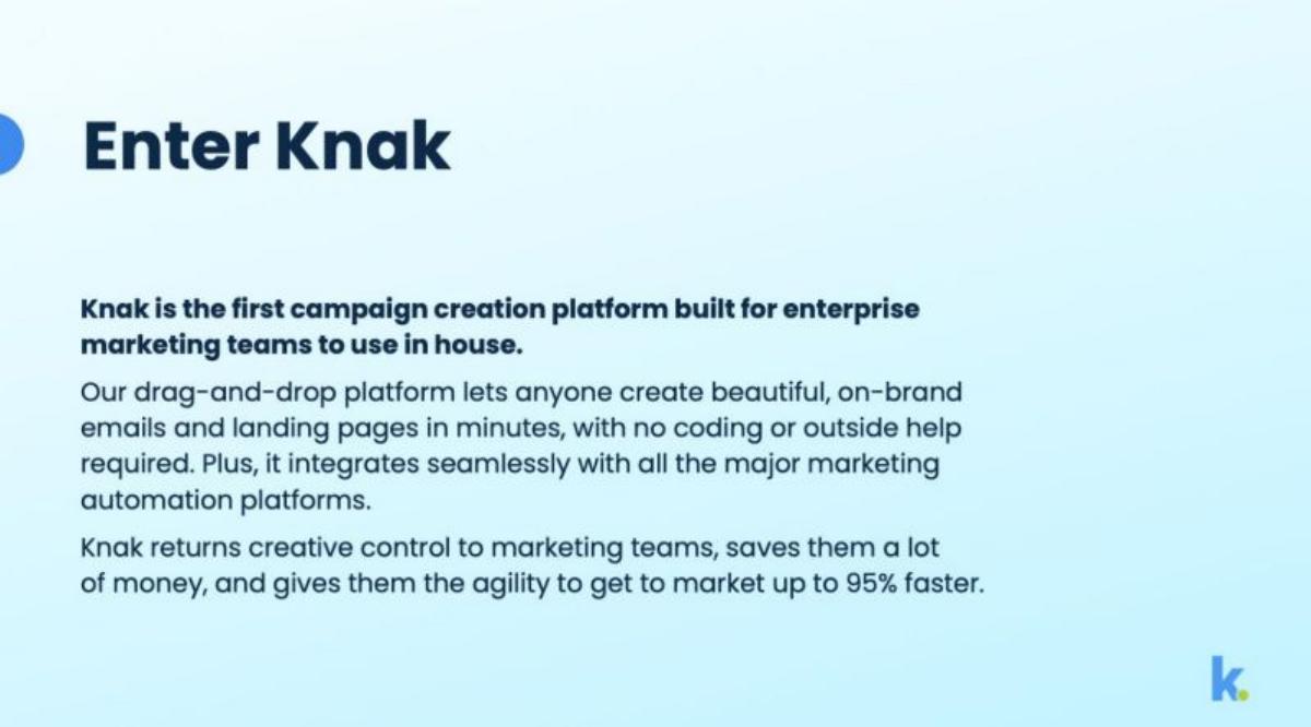 Knak pitch deck slide 3 of 13