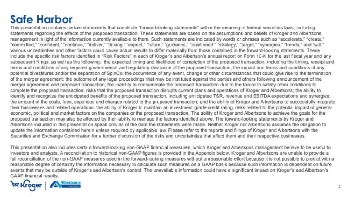 Kroger × Albertsons Acquisition pitch deck slide 2 of 26