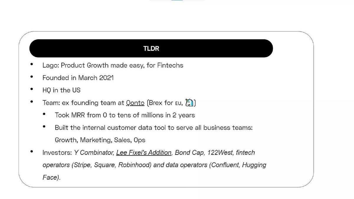 Lago pitch deck slide 2 of 18