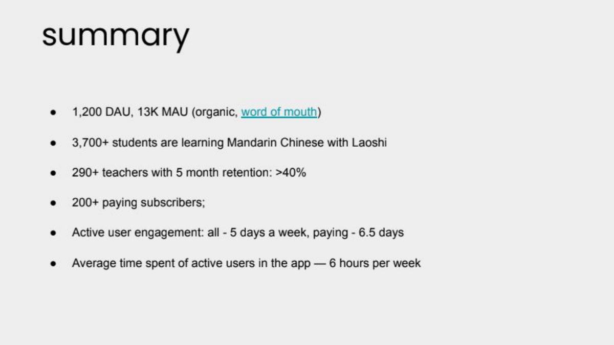 Laoshi pitch deck traction slide 10