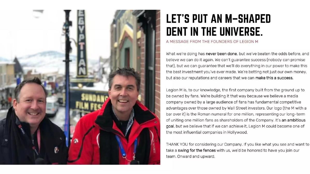 Legion M pitch deck slide 1 of 16