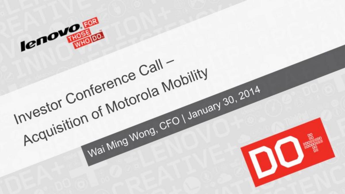 Lenovo × Motorola Acquisition pitch deck slide 1 of 10