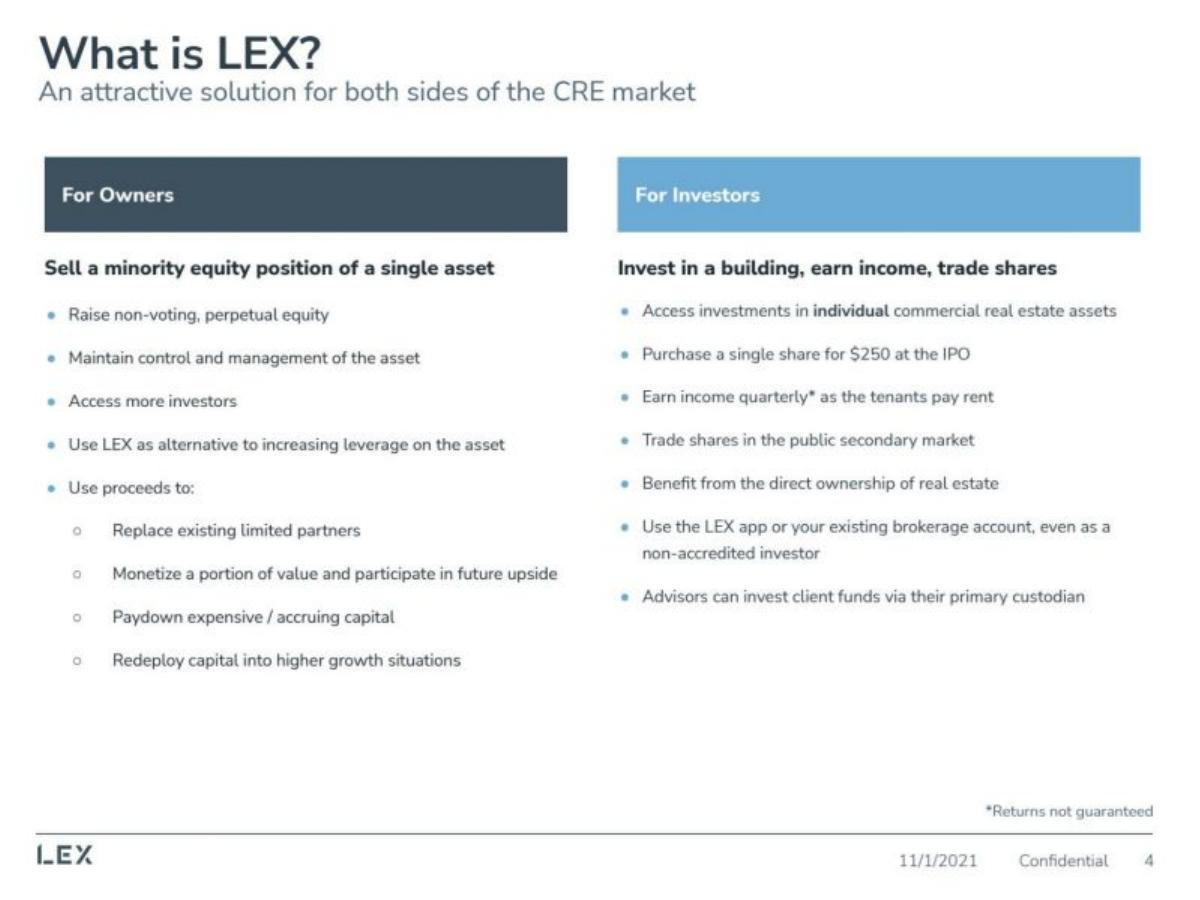 LEX Markets pitch deck slide 4 of 16