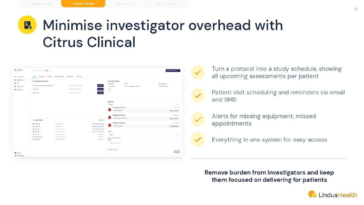 Lindus Health pitch deck slide 13 of 18