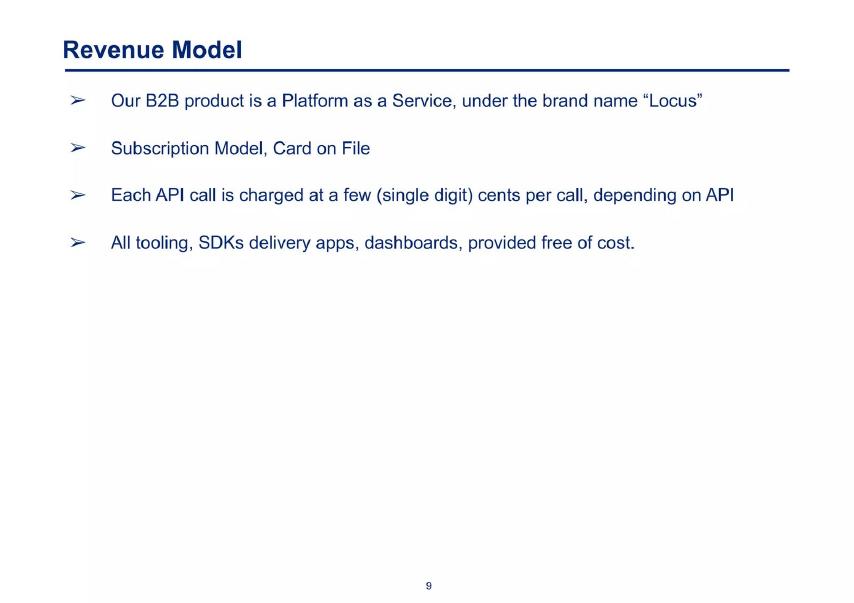 Locus pitch deck business model slide 9