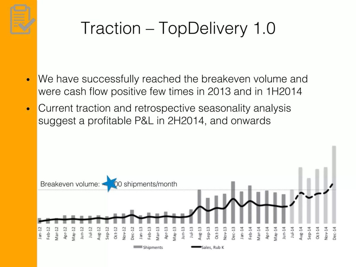 TopDelivery pitch deck unit economics slide 13