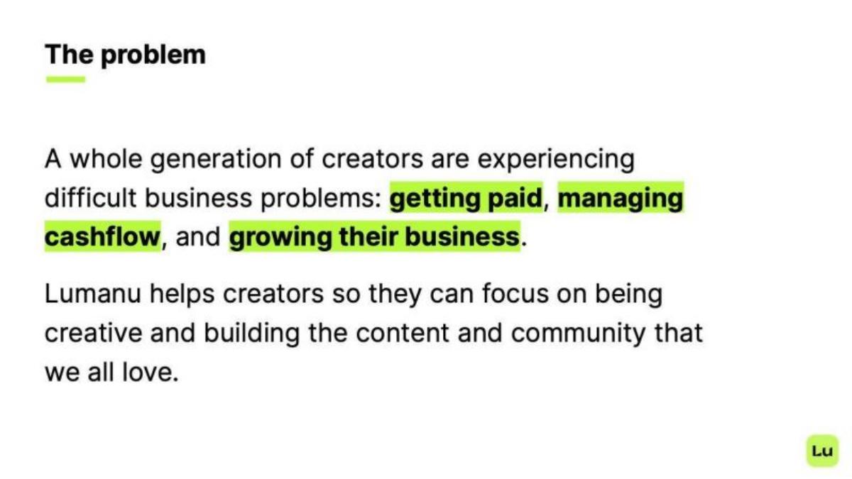 Lumanu pitch deck slide 4 of 9