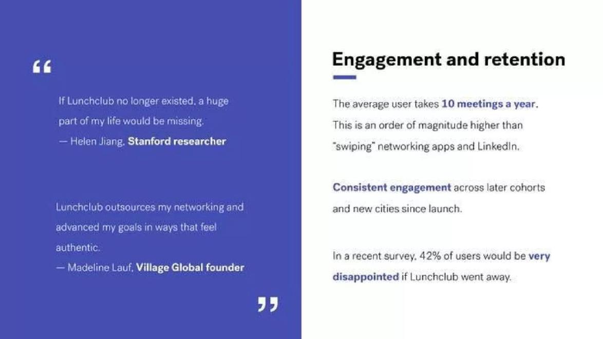 Lunchclub pitch deck Product-market fit survey slide slide 9