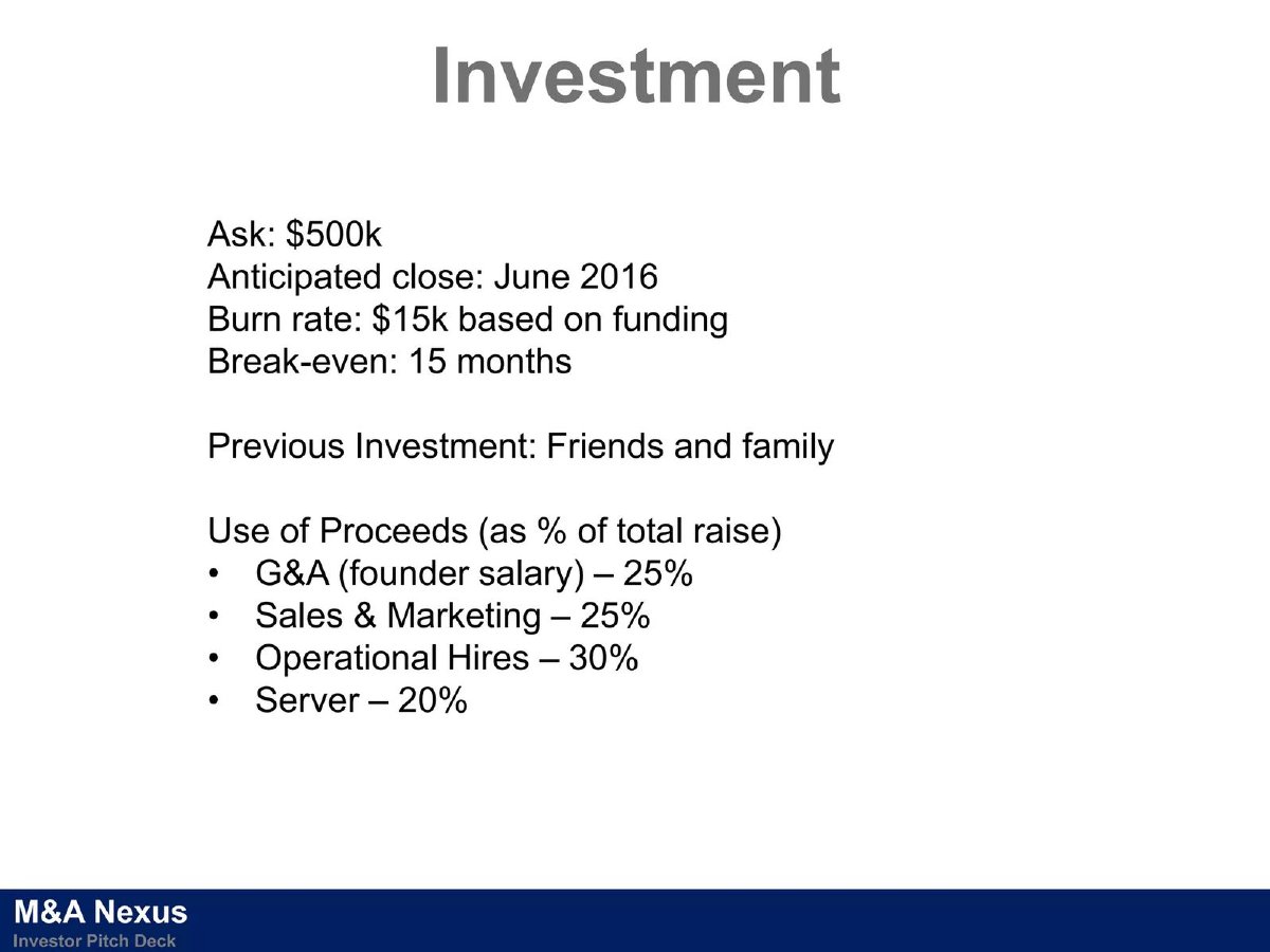 M&A Nexus pitch deck ask slide 13