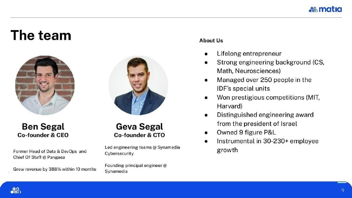 Matia pitch deck slide 9 of 11