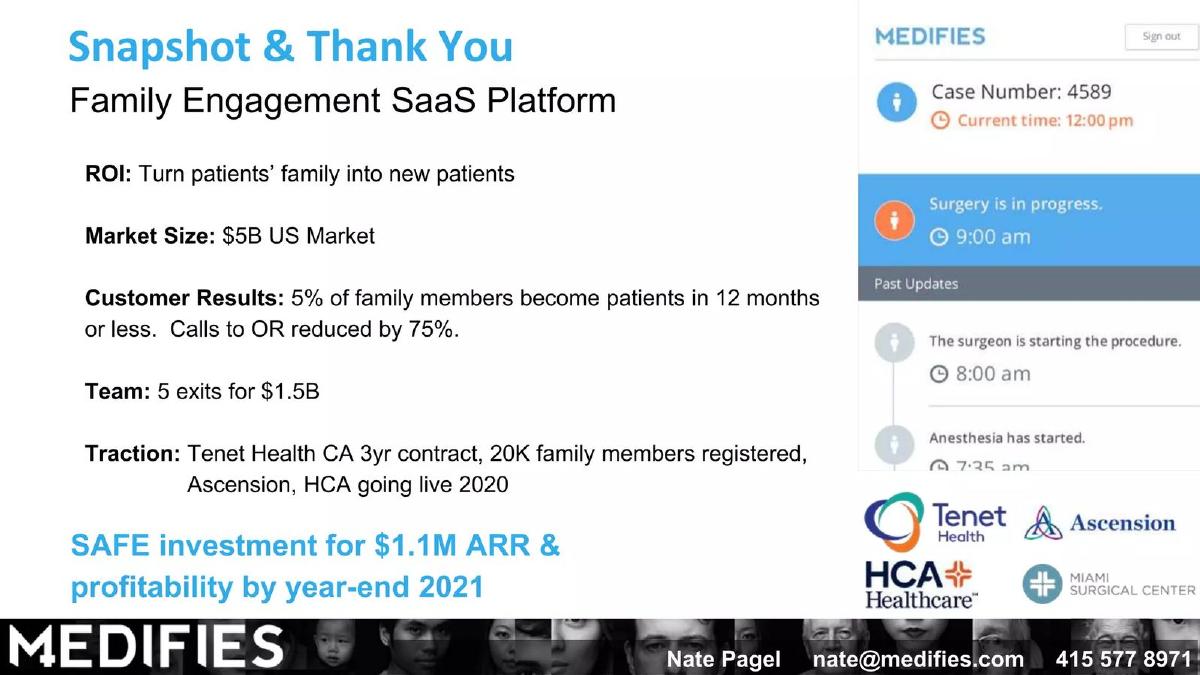 Medifies pitch deck Closing slide slide 13