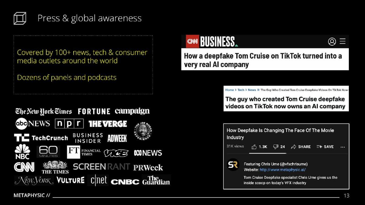 Metaphysic pitch deck slide 13 of 15