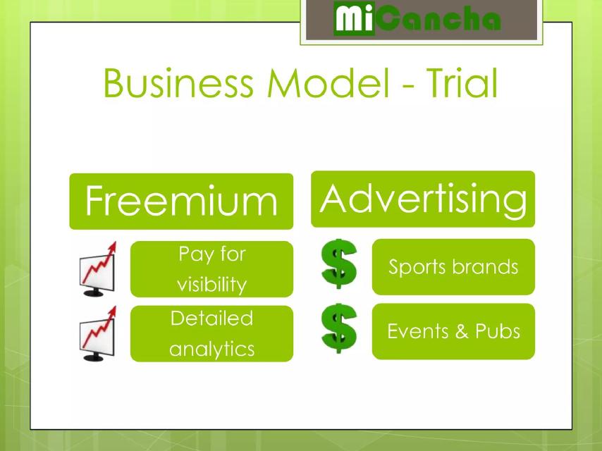 MiCancha pitch deck business model slide 22