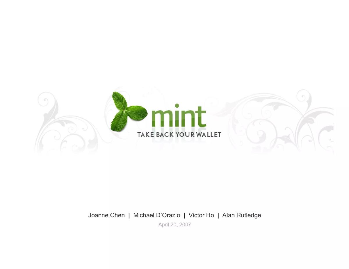 Mint.com pitch deck slide 1 of 16