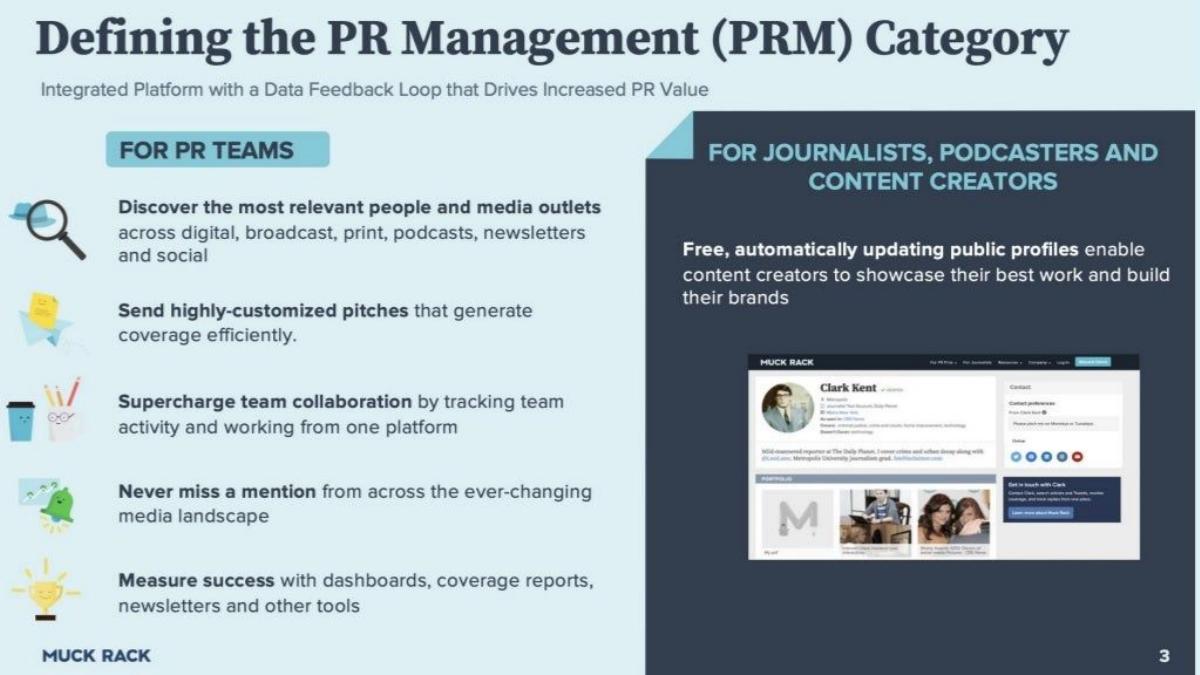 Muck Rack pitch deck slide 3 of 9