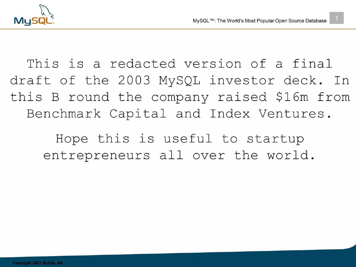 MySQL pitch deck slide 1