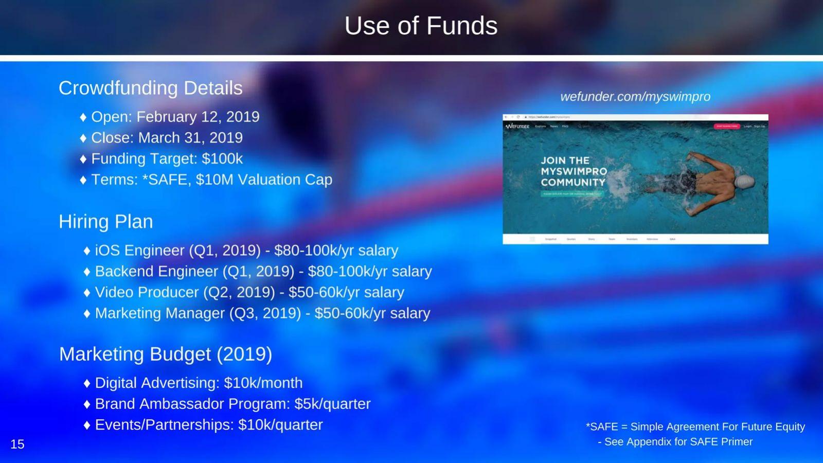 MySwimPro pitch deck ask slide 15
