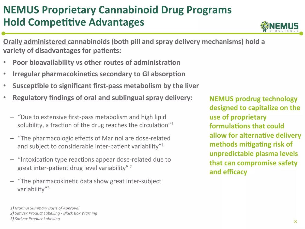 Nemus Bioscience pitch deck competition slide 8