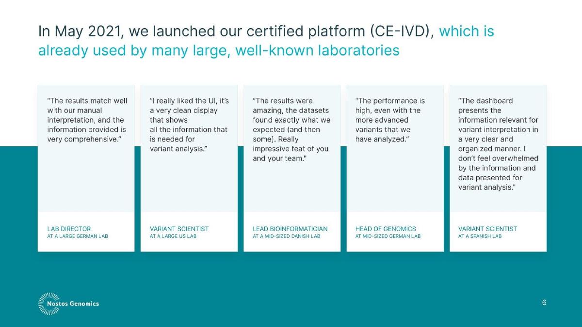 Nostos Genomics pitch deck slide 6 of 12