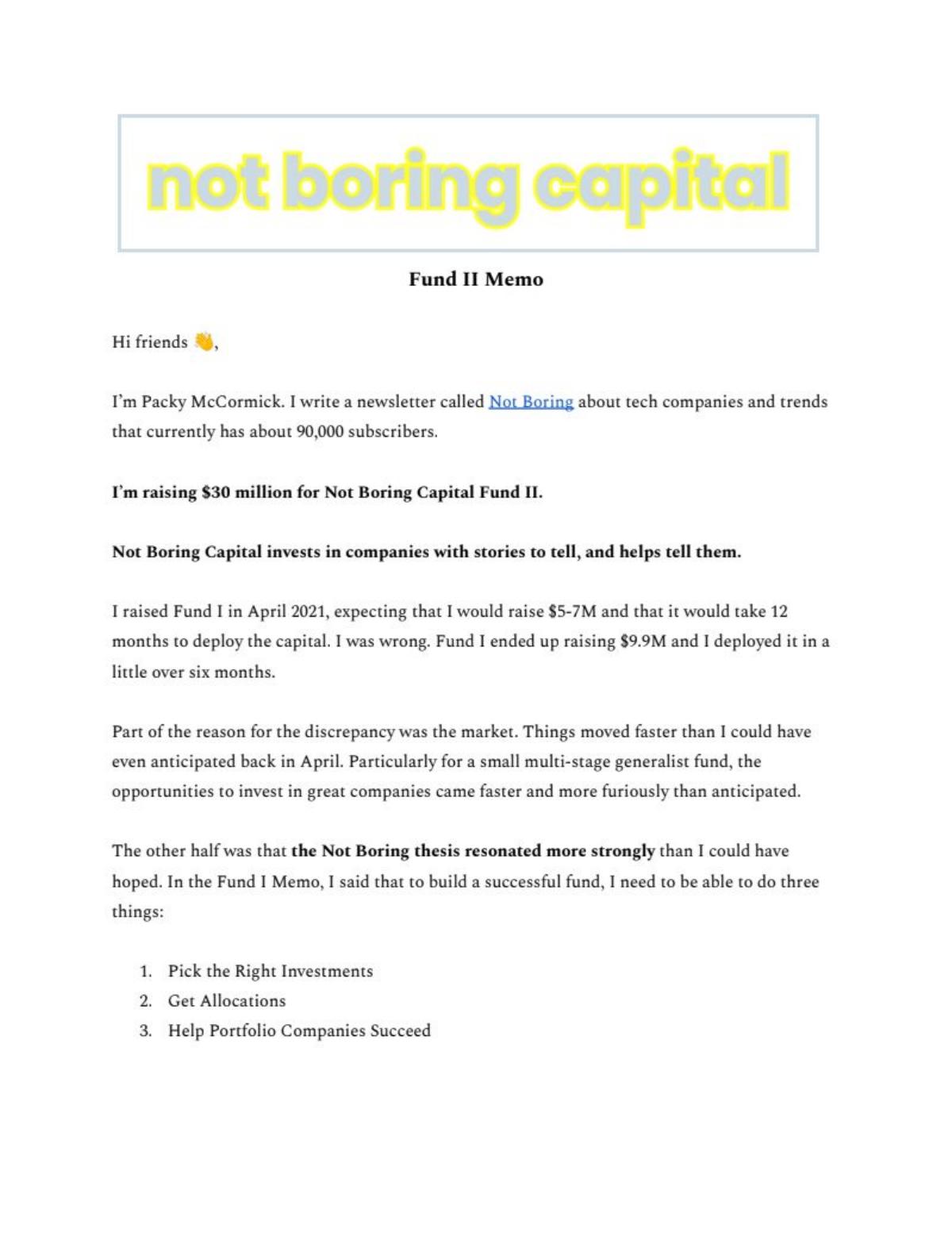 Not Boring Capital Fund II pitch deck slide 1 of 15