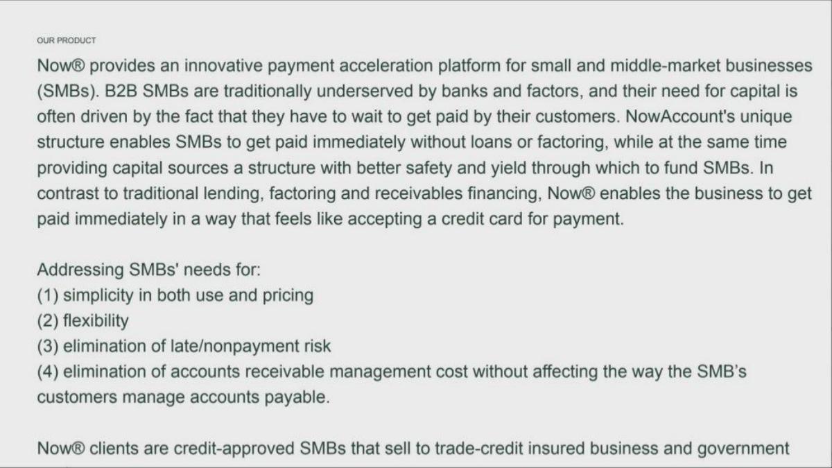 Now (NowAccount) pitch deck slide 4 of 7
