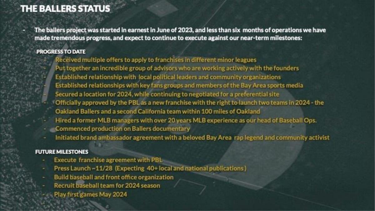 Oakland Ballers pitch deck slide 8 of 15