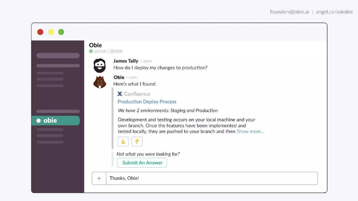 Obie.ai pitch deck slide 5 of 9
