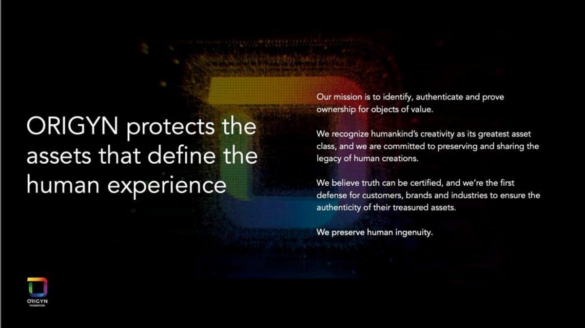 ORIGYN Foundation pitch deck slide 2 of 13
