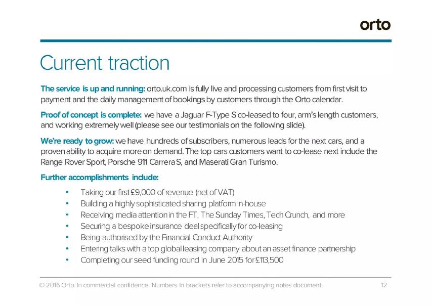 Orto pitch deck traction slide 12