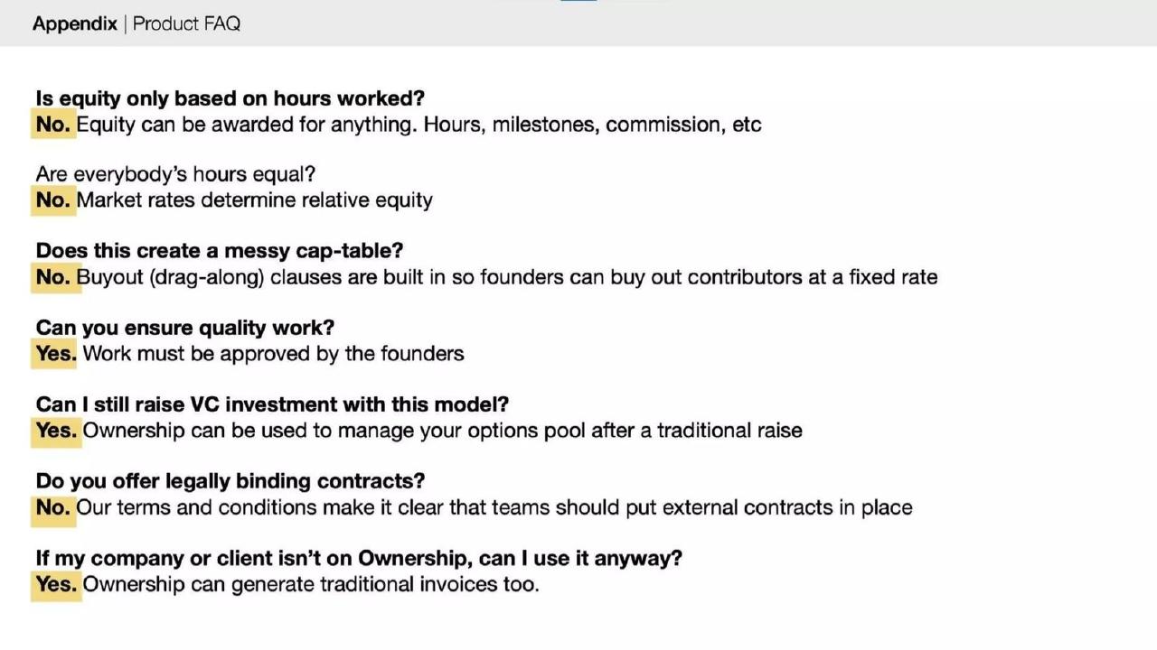 Ownership pitch deck FAQ slide slide 20
