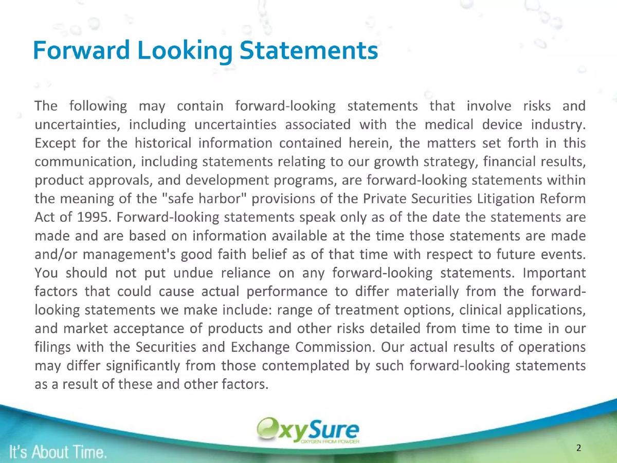 OxySure Systems pitch deck slide 2 of 46