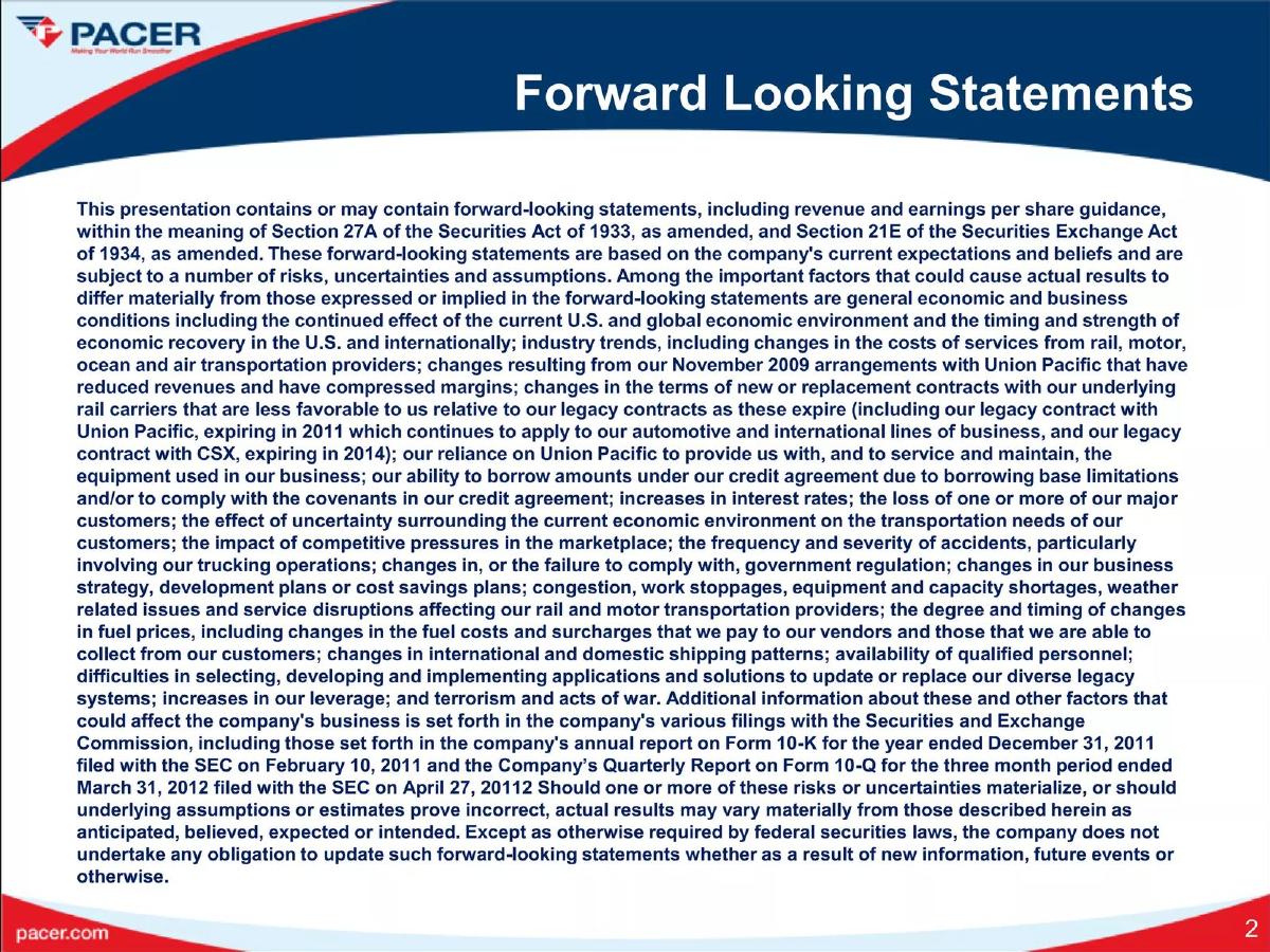 Pacer International pitch deck slide 2 of 33