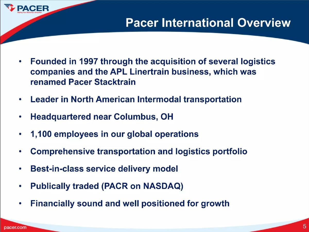 Pacer International pitch deck slide 5 of 33